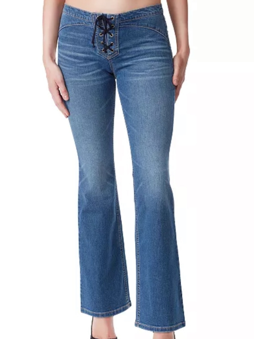 Y2K 2000’s Women's Lace-Up Corset Waist Flared Blue Jeans 24 XS Jessica Simpson